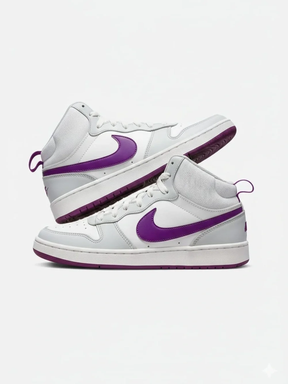 Nike Kids White and Purple High-Top Sneakers with Logo